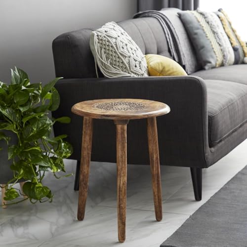 Image of VASIL MART Wooden Table with Three Legs A Modern Round Coffee Table and Side Table for Small Spaces with Pillar Coffee Table for Plants, Books, Magazines (L-18 - INCH)