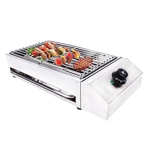 Smokeless Indoor Grill, 1800W Commercial Electric Grill, Adjustable Temperature 122°F-572°F Electric Grill with Removable Griddle, Stainless Steel Indoor Grill BBQ Grill for Restaurant Camping Party