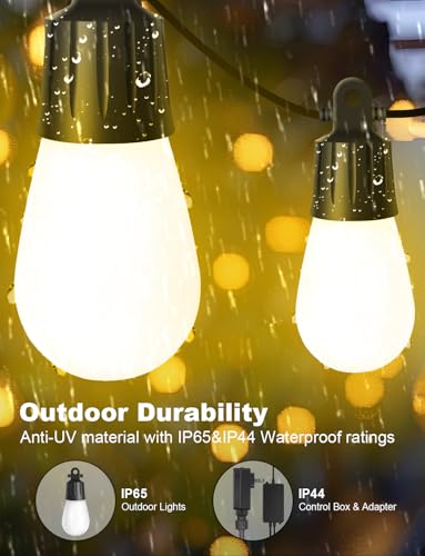 Image of Outdoor String Lights 18 LED Bulbs, 64(52+12) ft RGB+IC+Warm White | APP Control with Remote,Outdoor Lights Music Sync for Garden Party Decor Christmas, NOT Extendable