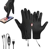 Warm Thermal Gloves for Cycling, Running, and Driving, Upgraded Heated Waterproof Touchscreen Winter Gloves Women Men (Black-Heated, Small)