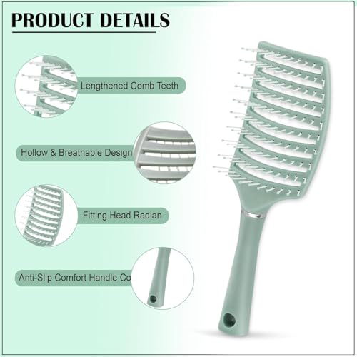 Image of OTAK Detangling Hair Brush for Women Men Kids, Curly Hair Brush Wet Dry Styling Comb, Anti Breakage Scalp Massager, Frizz Control Grooming Tool, Portable Salon Home Travel Accessory - Green