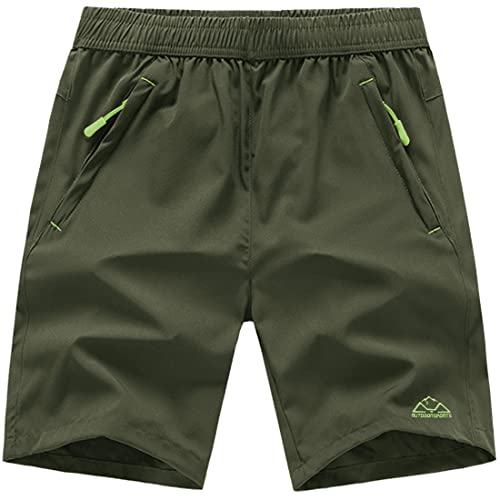 donhobo Men's Gym Shorts Outdoor Quick Dry Lightweight Sports Shorts Zipper Pockets (B5-Green,M)
