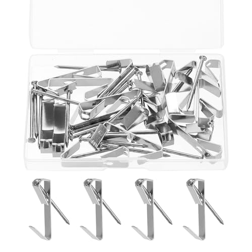 Image of uxcell 40 Pcs Picture Hangers, 100lb 36mm Picture Hanging Kit Picture Hanging Hooks Picture Hooks for Wooden Wall or Drywall Frame Painting Art Photo(20 Hangers + 20 Nails), Silver