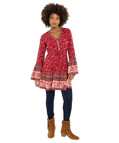Joe Browns Women's Boho Contrast Trim Tunic Dress, Relaxed, Red, UK 14
