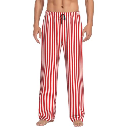 Red And White Stripes Print Men'S Pajama Pants Soft Sleep Lounge Pants With Pockets-