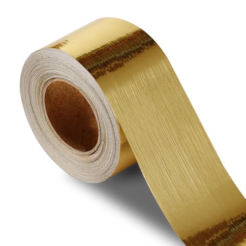 QDYMXUN Brushed Gold Peel and Stick Wallpaper Border PVC Self Adhesive Removable Contact Paper Waterproof Mirror Frame Sticker for Bathroom Kitchen and DIY Decor (394L x 3.94W)
