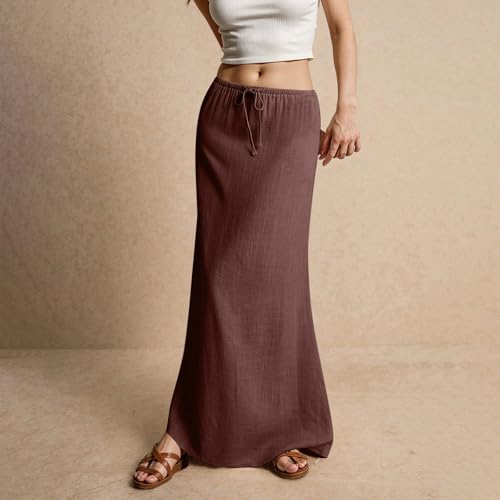 Womens Maxi Skirt Summer Vacation Bodycon Boho Linen Skirts Trendy Low Rise Wrap Comfy Beach Pencil Long Skirts4