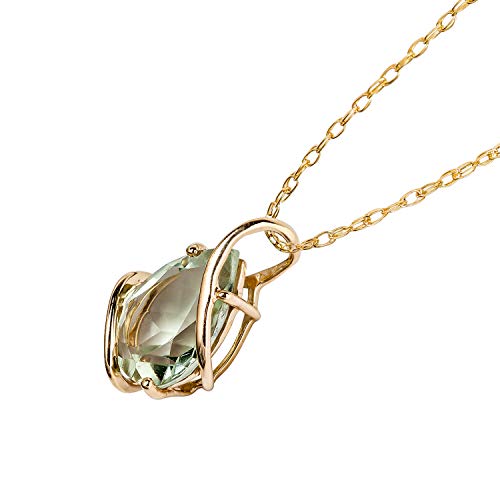 10K Yellow Gold Genuine Pear-Shape Green Amethyst Teardrop Pendant Necklace #TOP1