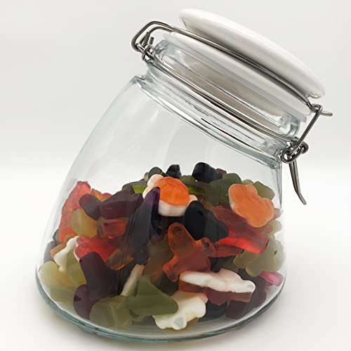 megusta® Bocal de conservation avec couvercle en céramique blanc, fermeture à étrier, 1200 ml, hermétique grâce à un anneau en silicone et une fermeture à étrier métallique Cover