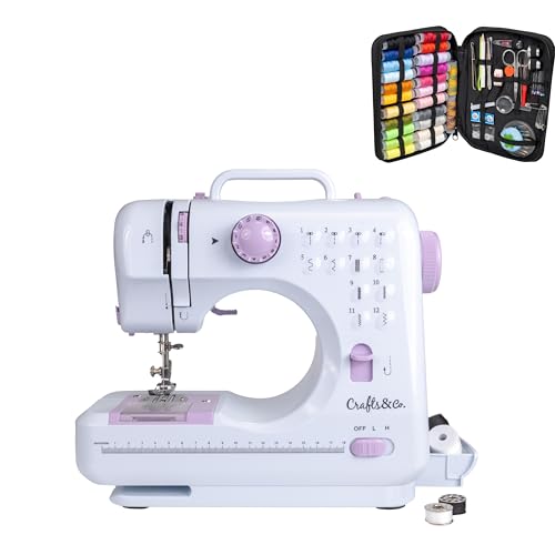 Crafts&Co® Máquina de Coser & Set de Costura Combideal | Mini-Máquina de Coser para Principiantes con 12 Puntadas y Overlock | Set de Costura con 24 Colores de Hilo & Accesorios | Blanco-Lila Crafts&Co® Máquina de Coser & Set de Costura Combideal | Mini-Máquina de Coser para Principiantes con 12 Puntadas y Overlock | Set de Costura con 24 Colores de Hilo & Accesorios | Blanco-Lila
