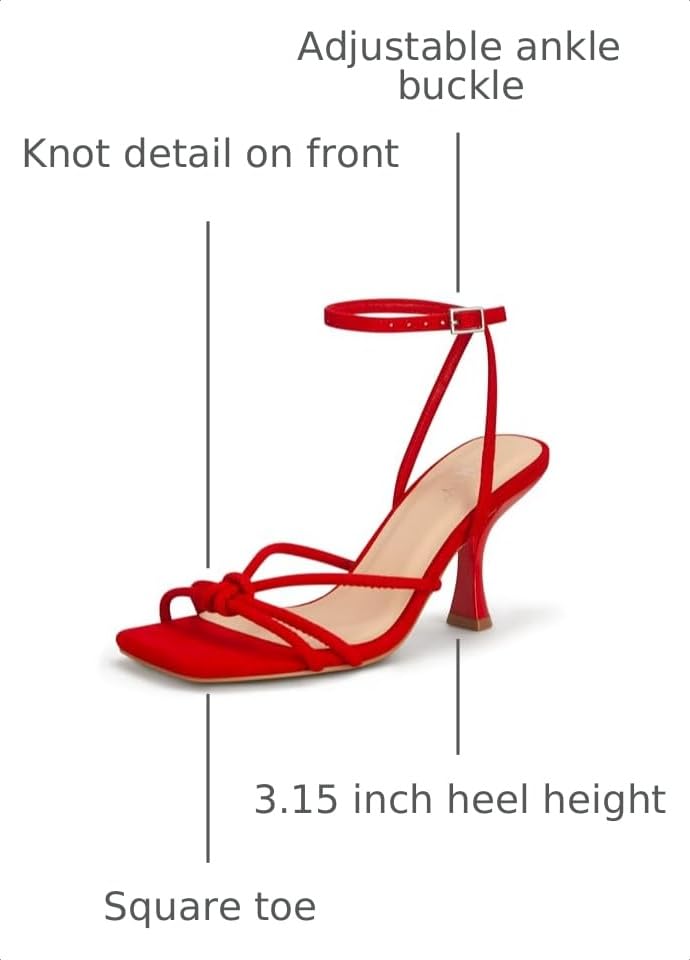 Image of PARTY Women's Square Open Toe Strappy Heeled Sandals 3 inch Stiletto Kitten Heel with Ankle Buckle Strap, Comfortable Slingback Summer Dress Shoes