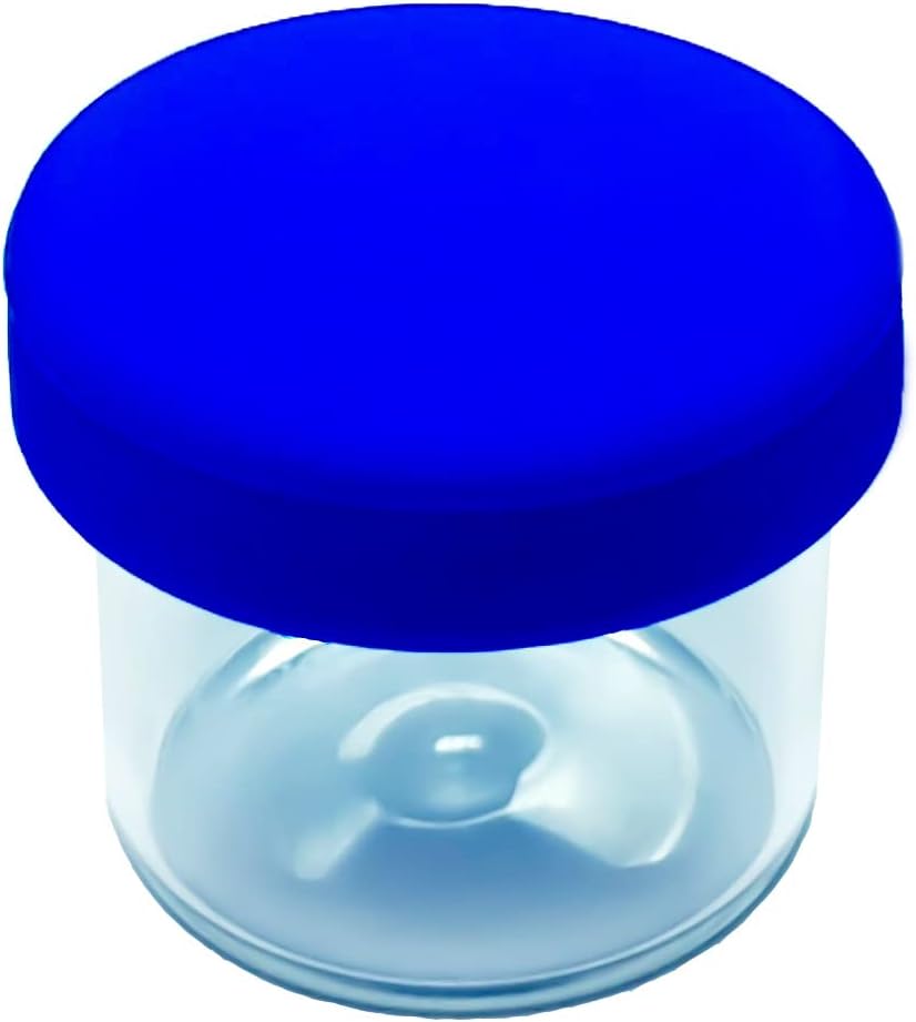 100 pack - 6ml Round Glass Jar No-Neck Concentrate Container with Silicone Lids For Storage of Oils, Waxes, Balm, Cosmetics & More (Blue)