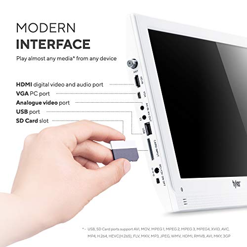 Tyler TTV707-13 13.3" Portable Battery Powered LCD HD TV Television with HDMI, USB, RCA, and SD Card Inputs | White - Thumbnail 3