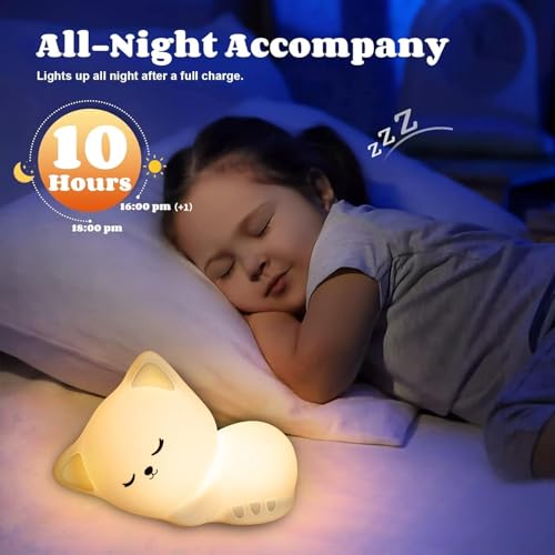 Image of Silicon Pink Cat Lamp Kitty Night Light, 7 Color Changing LED Lamp | Soft Silicone Touch | USB Rechargeable & Portable | Cute Night Lamp for Kids, Bedroom & Gift