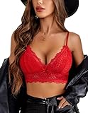 Avidlove Lace Bralette for Women V-Neck Camisole Double-Layered Crop Top Dark Red Medium