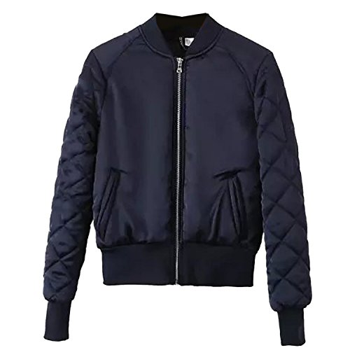 Escalier Women's Bomber Jacket Quilted Classic Solid Zip up Short Biker Padded Coat Navy L