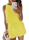 Dokotoo Womens Juniors Fashion 2025 Elegant Summer Cute Sexy Off The Shoulder Halter Neck Ruffle Chiffon Sleeveless One Piece Short Rompers for Women Jumpsuits,Yellow Medium