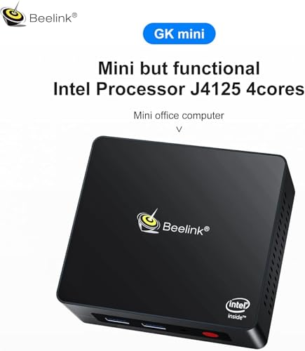 Beelink Mini PC, GK Mini, Intel Celeron J4125 Professor, 8GB DDR4/ 256GB SSD, Gigabit Ethernet, 4K HD, Dual HDMI, Dual WiFi, Bluetooth 4.0, Fan, Support Auto Power On