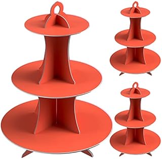 3 Pack Red Cardboard Cupcake Stand 3- Tier Dessert Stand Round Cupcake Holder Tower for Birthdays, Party, Baby Showers