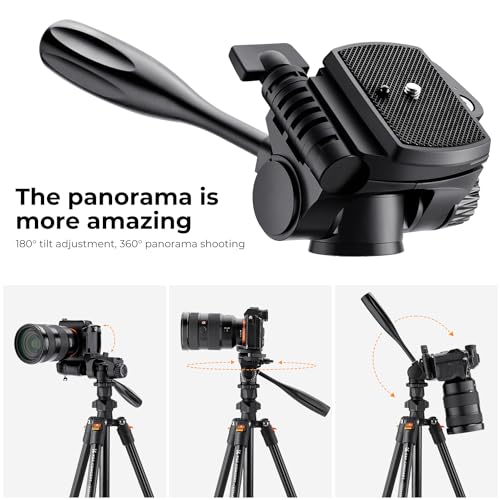 K&F Concept 70 inch/177cm Video Tripod,Lightweight Travel Tripod with 3-Way Swivel Pan Tilt Head Load 3kg/6.6 lbs,Cellphone Holder Smartphone Clip Quick Release Plate, for Phone SLR DSLR Camera K234A0