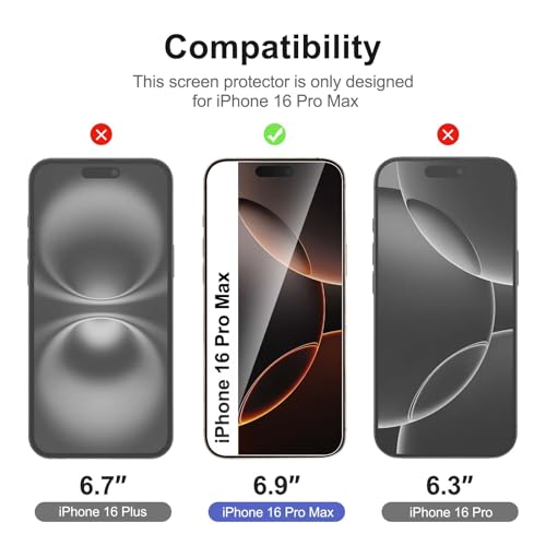 Image of NEW'C 2 Pack for iPhone 16 Pro Max Screen Protector (6.9 inches) + 2 Pack Camera Lens Protector, Sensor Protection, Case Friendly Tempered Glass Film - Easy installation tool included