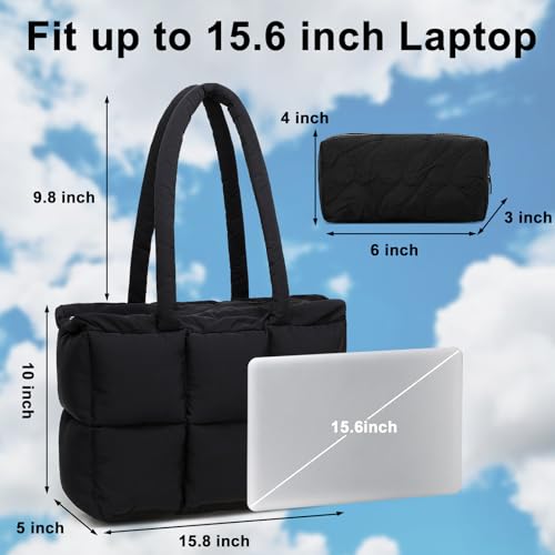 Image of Puffer Tote Bag, Quilted Puffy Purse, Cute Padded Winter Shoulder Bags, Lightweight Down Handbag for Women Work Travel