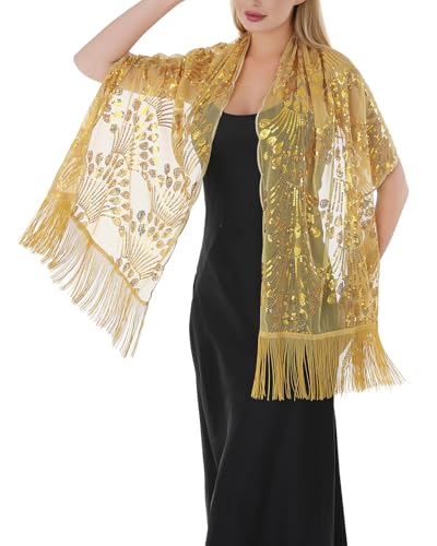 Shawls and Wraps for Evening Dresses Sparkly Peacock Sequin Decor Fringe Scarve for Women Bridal Bridesmaid Shawl4