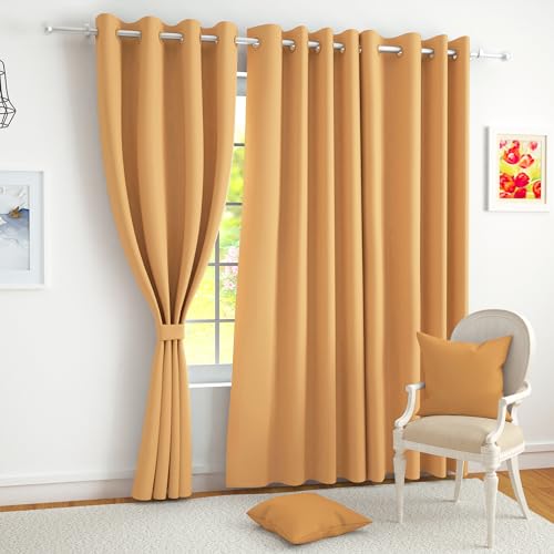 Story@Home Blackout Door Curtains 7 Feet Long Set of 2 | Plain Design | 85% Room Darkening Curtain | Thermal Insulated | Curtains for Living Room | (116 x 215 cm, Mustard) | Perfect for Home Decor