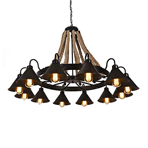 Lustre rustique en corde de chanvre 8 E26 style industriel rétro pour loft