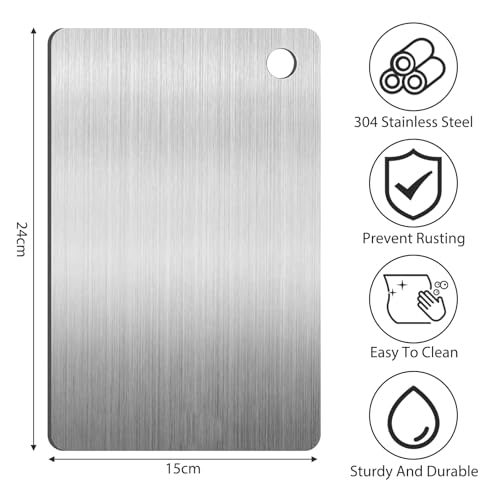 Titanium Cutting Board 24X15cm Steel Chopping Board Titanium Chopping Boards for Kitchens Double-Sided 201 Titanium Metal Chopping Board Portable and Easy to Clean for Meat Fruit Vegetables - Image 2