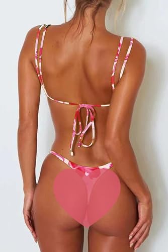 Image of Women's Sexy Thong Bottom Two Piece Bikini Double Shoulder Straps Cute Swimsuit Triangle Bathing Suit