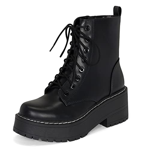 Chariot & Co Pure Women's Chunky Lug Sole Combat Lace-Up Side Zipper Fashion Ankle Boot - Stylish & Sturdy Women's Boots for Fashion and Comfort3