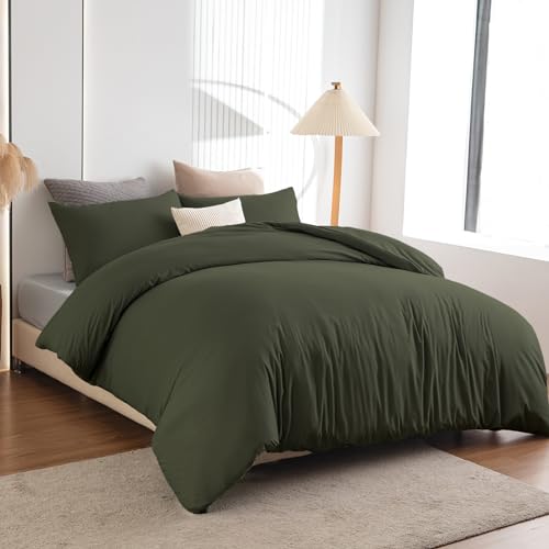 Soifox Bettwäsche 140x200 Olivergrün - bettwäsche Sets aus Mikrofaser...