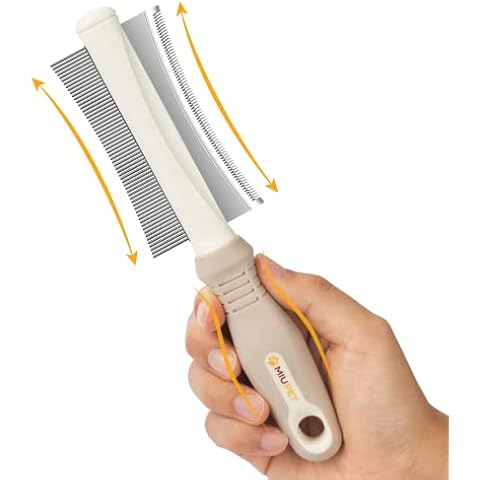 MIU PET 2 in 1 Dog & Cat Deshedding Brush & Grooming Comb, Double Sided Professional Brush for Short Medium or Long Hair, Effectively Remove Dead & Floating Hair Cover