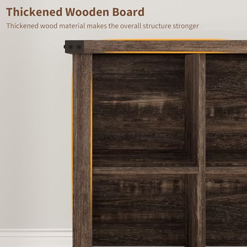GarveeHome 9 Cube Storage Organizer Bookshelf, 4 Tier Farmhouse Horizontal Bookcase, 37.4 Inch Wood Storage Bookcase for Entryway, Long Low Bookshelves for Living Room-Black Oak