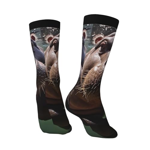 Diving Hippo Crew Socks Women Men Cushioned Athletic Socks Adult Calf Socks Casual Above Ankle Sock2