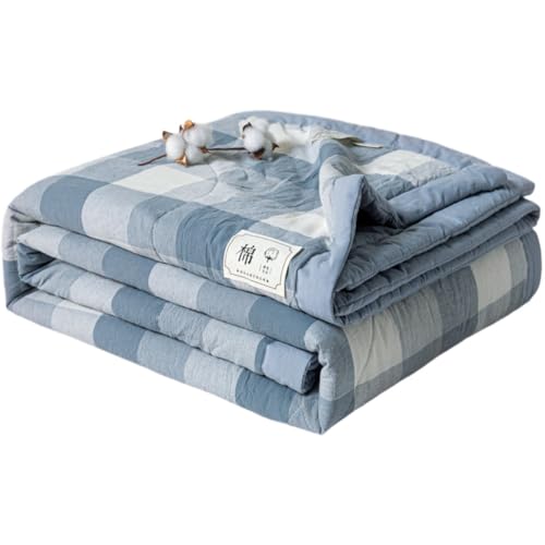 Surwin Colcha Bouti a Cuadros Moderno y Sencillo Colchas Acolchado para Cama Reversible Colcha para Primavera y Verano Edredón Respirable Suave Lavable Individual Matrimonio (Azul Claro,150x200cm)