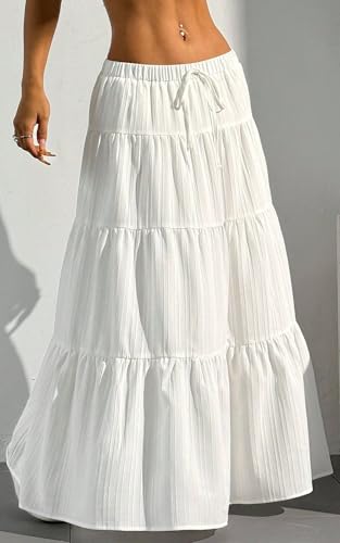 Ammiko Women's Boho Skirt Flowy Flared Ruffle Summer Long Swing Tiered A-Line Maxi Skirts Going Out Outfits 20254