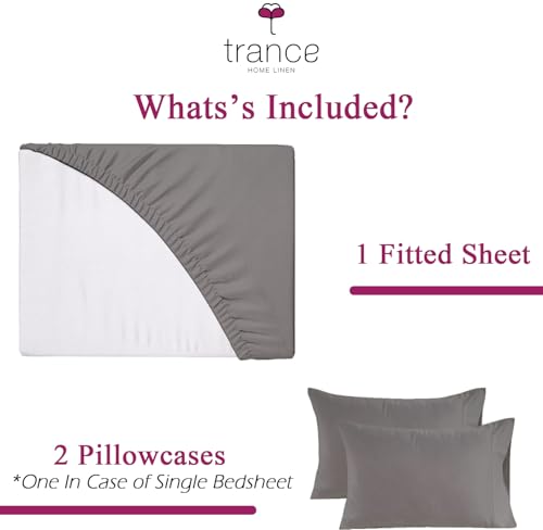 Image of Trance Home Linen 300 TC Bamboo Fitted Bedsheet | Soft, Breathable & Eco-Friendly Bedsheet with 2 Pillow Cover - (75 x 72 inch, Silver Grey)