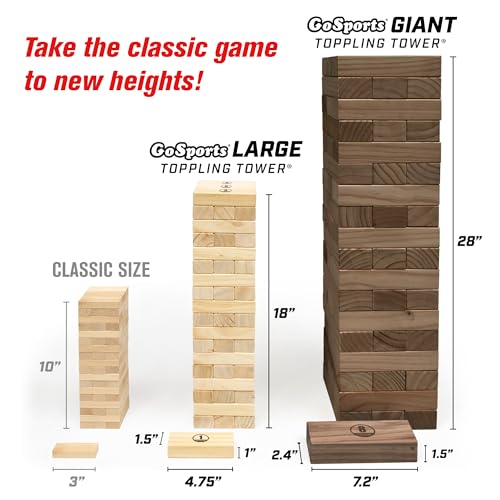 Image of GoSports Giant Wooden Stacking Game - Stacks Up to 5 ft - Choose Brown Wood Stain, Gray, Natural, Stars & Stripes, or Tropical Hardwood - Toppling Tower