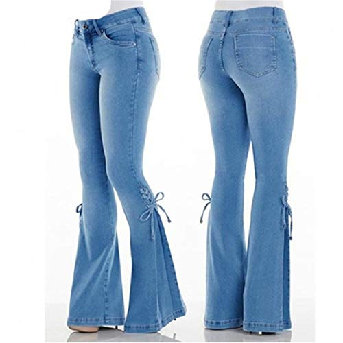 Andongnywell Women's lace-up Bell Bottom Jeans Flared Jean Bandage Hem Denim Pants Trousers with Pockets3