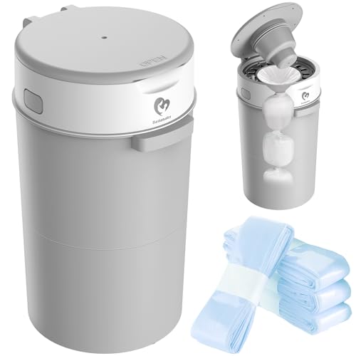 Image of Bellababy Diaper Pail, Upgrade Baby Diaper Bin with Double Odor Locking, Includes 4 Refills (270 inches /pcs), Compact Design for Nursery,Gray
