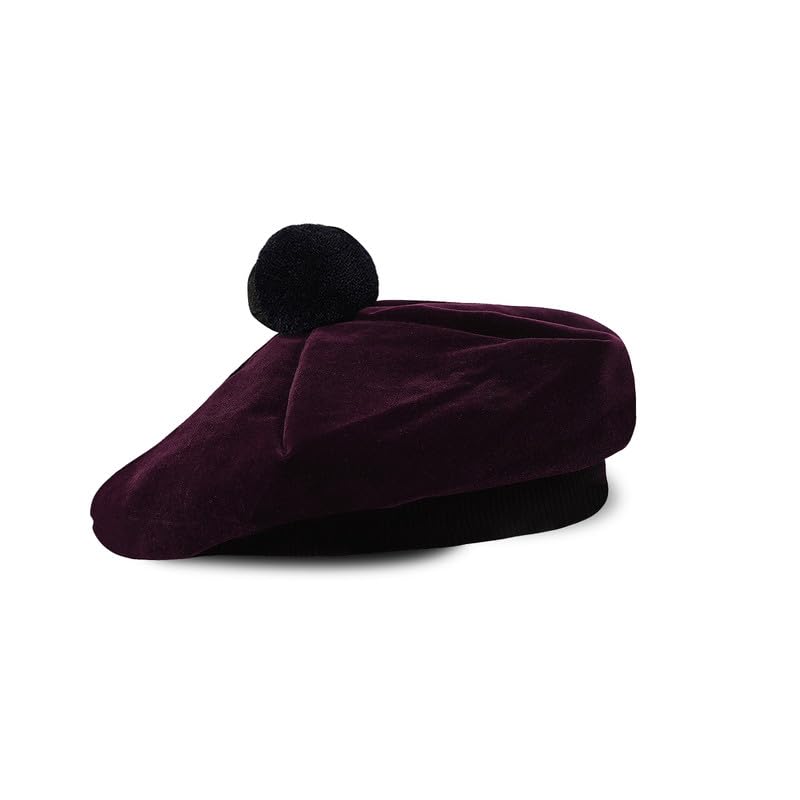 Image of Scottish Tam O' Shanter Hat Tartan Bonnet Pom Pom Wool Flat Cap One Size
