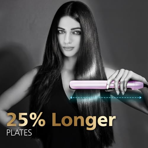 Image of Philips India's No.1 Hair Styling Brand - One Stroke Hair Straightener | 50% Faster Straightening | 3 days salon-like hair | 12 Temperature Settings (120-230C) Designed for Indian Hair | BHS530