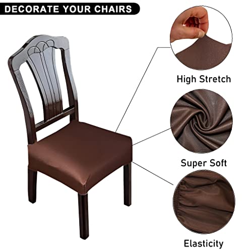 Image of Set of 6 Stretchable Dining Chair Covers, Universal Fit Washable Seat Slipcovers for Dining Room & Home Decor (Solid Brown)
