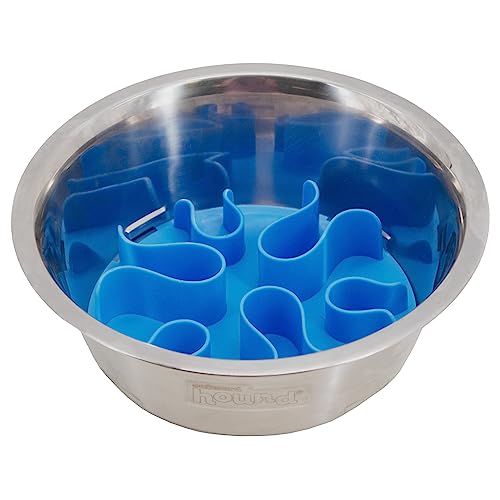 Outward Hound Fun Feeder Stainless Steel Slo Bowl Slow Feeder Dog Bowl with Removable Maze Insert, Medium, 2 Cups, Metal, Silver Gray - Image 2