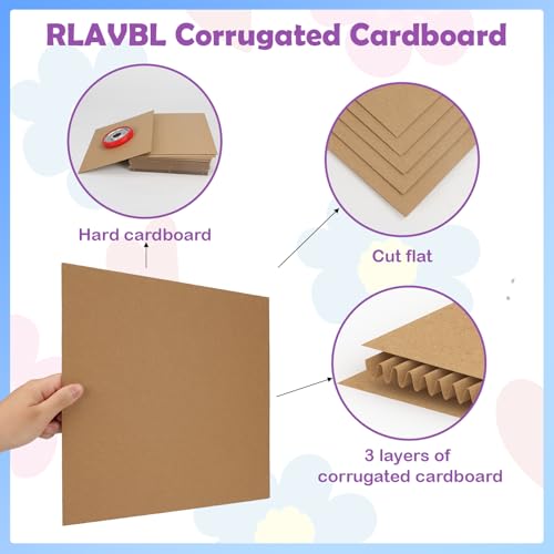 Image of RLAVBL 100 Pack 12x12 Corrugated Cardboard Sheets, Flat Cardboard Inserts for Shipping, Mailing, Packing, DIY Crafts
