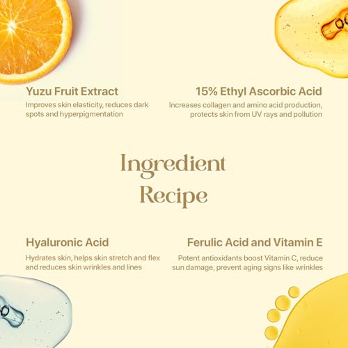 Image of 15% Vitamin C Serum for Glowing Skin 30 ml | Targets Dark Spots, Pigmentation, Acne Marks & Uneven Tone | With 2.5% Ferulic Acid, Vitamin E, 2% Niacinamide & 0.5% Salicylic | For Oily, Dry, Combination & Sensitive Skin for Men & Women