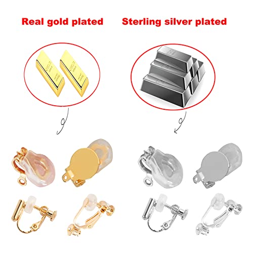 Golden Clip On Earring Converters With Silicon Earring Pads, 16Pcs Hypoallergenic Round Flat Back Tray Earring Clips Easy Open Loop Diy Earring Making For Women Men Girls Non-Pierced Ears #TOP1