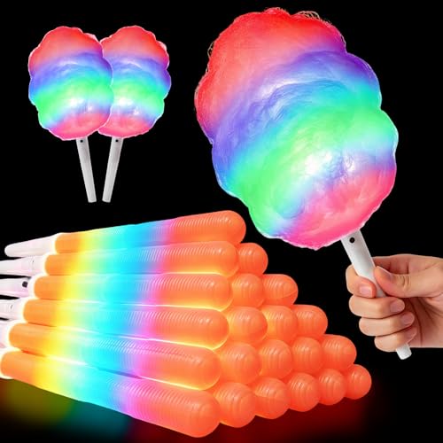Image of 100PC Glow Sticks, Cotton Candy Sticks, Waterproof Cones Bulk for Party, Cotton Candy Stand Holder Accessories,Reusable LED Cotton Candy Party